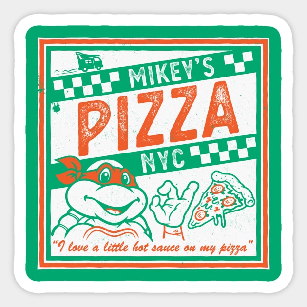 Mikey's Ninja Turtles Pizza Takeout - I like a little Hot Sauce - Retro 90s Comic Sticker by Nemons